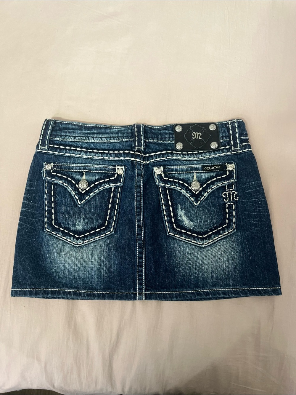 Miss Me Indigo Distressed Denim Mini Skirt - Picture 4 of 6